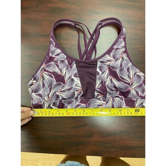 Floral Print Strappy Ventilated Sports Bra in Dark Berry - Picture 7 of 9